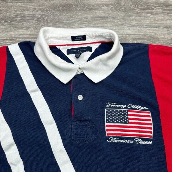 Tommy Hilfiger American Classics Flag Embroidered Polo Shirt Men's XXL RARE Y2K - Picture 3 of 15